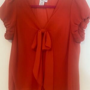 Max Studio Vibrant Orange Blouse with Tie-Front
